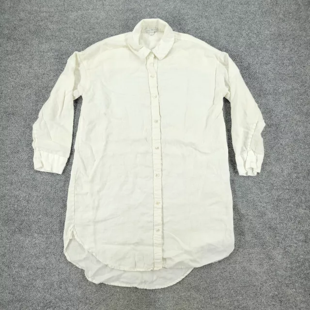 Standard James Perse Button Dress Shirt Women Size 1 White Linen Long Sleeve Top