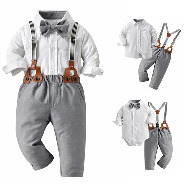 Abiti da gentiluomo neonato bambini neonati camicie sospensioni set pantaloni lunghi 4