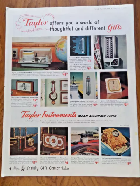 1957 Taylor Instruments Ad Weather Hawk Thermometer Stormoguide Barometer