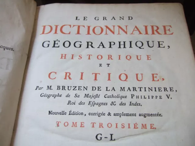 Lot Livres Anciens,1768, 1 Gd Volume, Dictionnaire Géographiqu & Historique,TIII