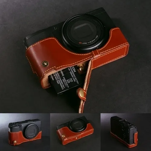 Genuine Real Leather Half Camera Case Bag Cover for Ricoh GR GR II Bottom Open
