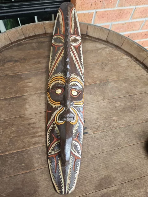 Vintage Papua New Guinea Sepik River Carved Wood Wall Face Mask 61 Cm