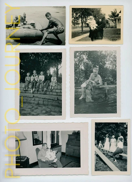 LOT of 6 Found Vintage B&W Photo 1940-50s Men Father Child Siblings Group Kids 