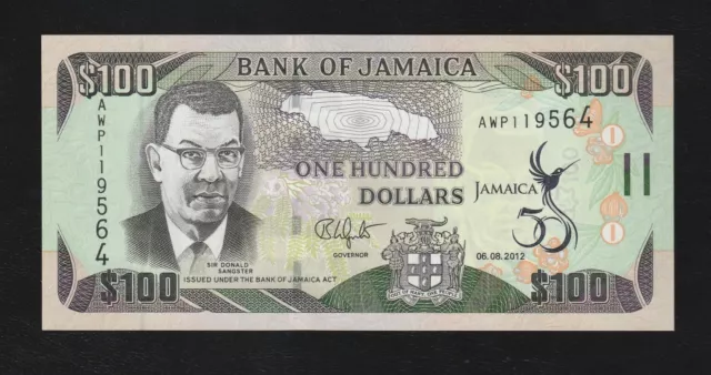 Jamaica 100 Dollars 2012 P 90 Uncirculated Banknote, Donald Sangster