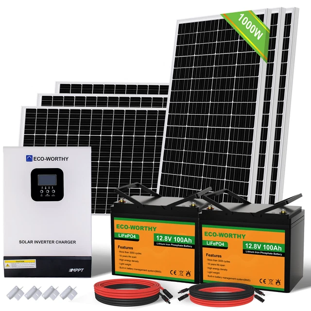 1000W WATT SOLAR Panel Kit 24V MPPT System & 100AH Lithium Battery Home ...