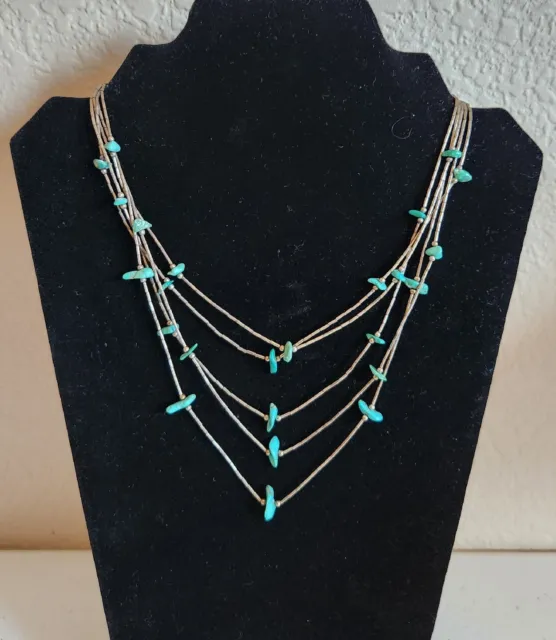 Southwestern Turquoise Nugget Liquid Sterling Native Tribal 5 Five strand