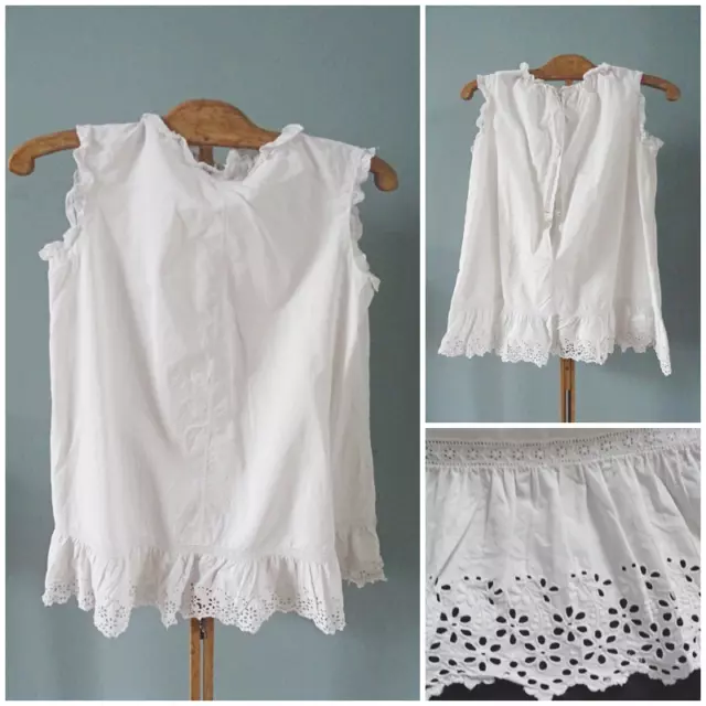 Sottoveste antica per bambine cotone vittoriano ricamato bianco