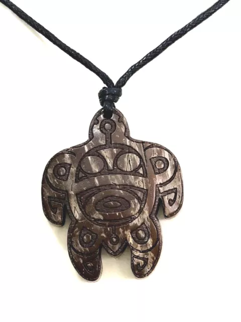 PUERTO RICO TURTLE w Carved TAINO SUN COCONUT WOOD PENDANT NECKLACE SOUVENIRS