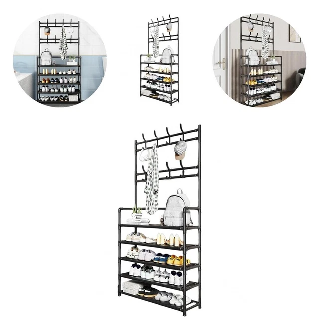 Coat Rack Free Standing Space Saving 5 Tiers Hanger Shoes Bag Rack Round Corner