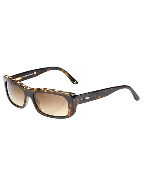 Chanel Sunglasses 5130-Q c.714/13 Brown Gold Woven Leather Frames w Brown Lenses Chanel Sunglasses 5130-Q c.714/13 Brown Gold Woven Leather  main image 4