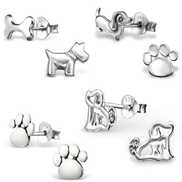 925 Sterling Silver Cubic Zirconia Dog Paw Bone Stud Earrings + Gift Bag UK