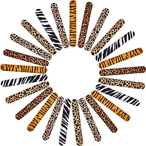 25-pc Animal Print Wristband: Assorted Safari Slap Bracelets for Kids'