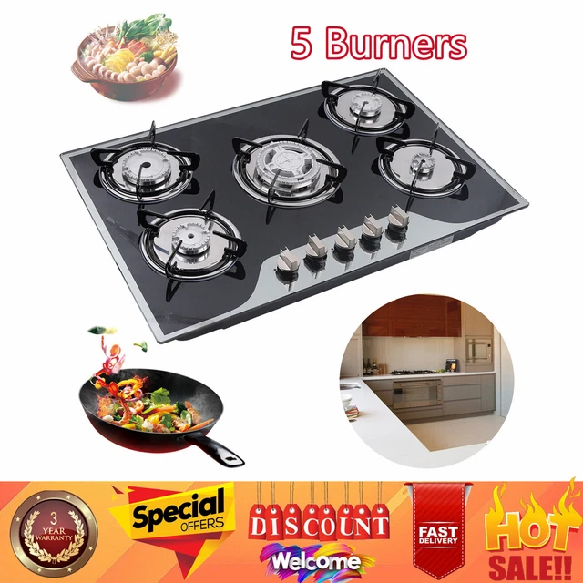 5BURNER GAS STOVE Cast Iron Gas Hob Burner Cooker + Stainless Steel