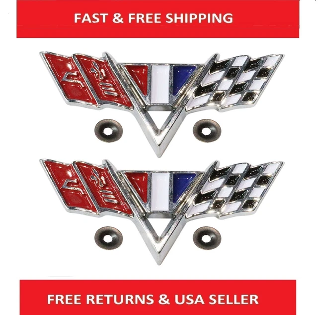 Pair(2) Fender Trim Flag Emblems For 64-67 Chevy Camaro Impala Chevelle II Nova