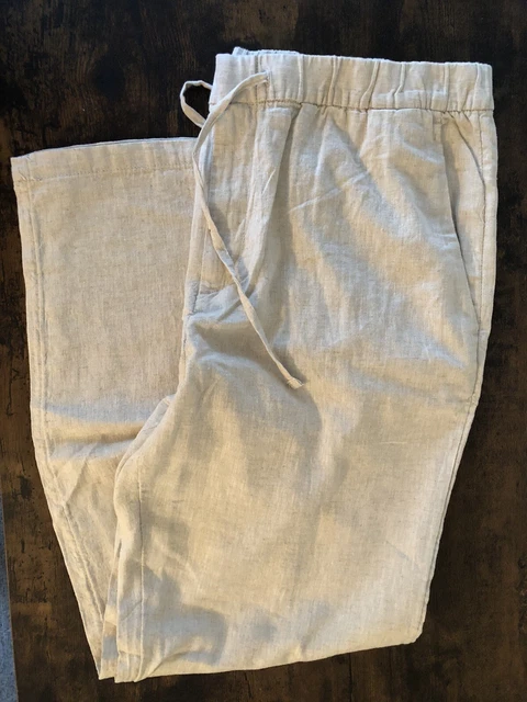 New H&M Light Beige Men's Linen Blend Pants Drawstring Size Large ￼
