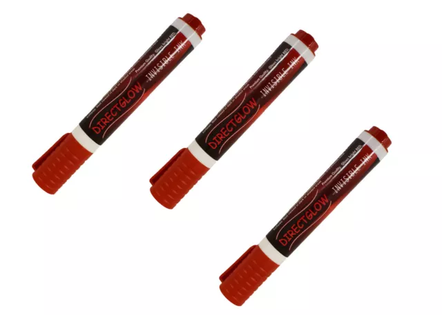 DirectGlow XL Invisible Red UV Blacklight Reactive Ink Markers Pen 3 Pack