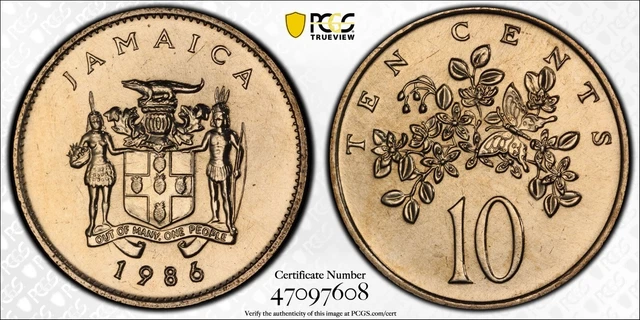 1986 Jamaica 10c PCGS SP67 Kings Norton Mint