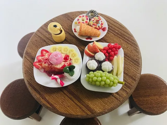 Miniature Dollhouse Mini Table wood set Mix Dessert Fruit  Deco Food Ooak 2
