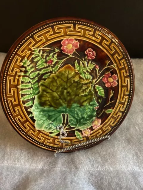 Vintage French Majolica Choisy Le Roi Flower Fern Leaf Ceramic Plate