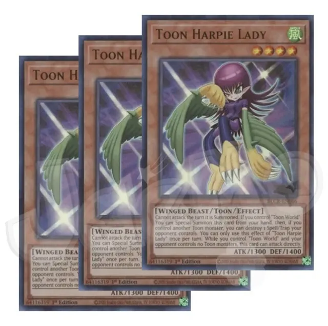 Yugioh Toon Harpie Lady x 3 - 1st Edition Ultra Rare NM - Free Holographic Card