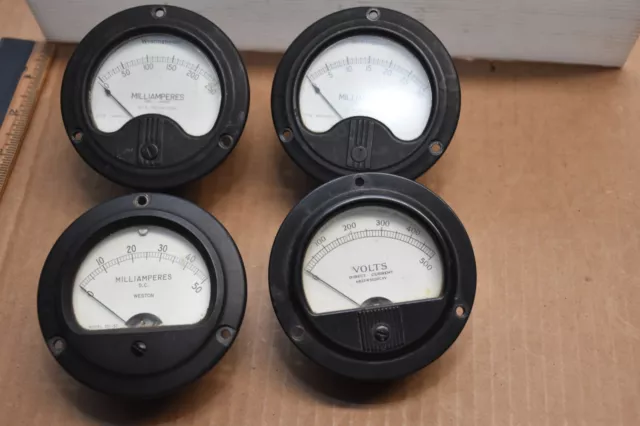 lot of 4 vintage round PANEL METERS - WESTON WESTINGHOUSE MARION