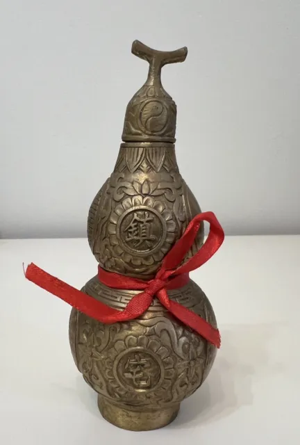 Chinese Brass Bottle Gourd Statue Ornament For Happiness Good Luck Figure