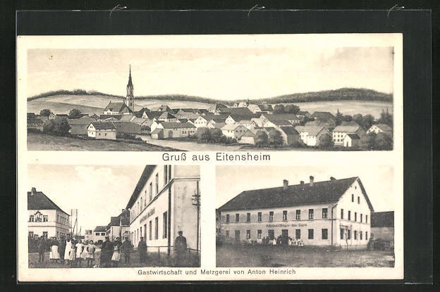 AK Eitensheim, Gasthaus und Metzgerei von Anton Heinrich, Ortsansicht 1915