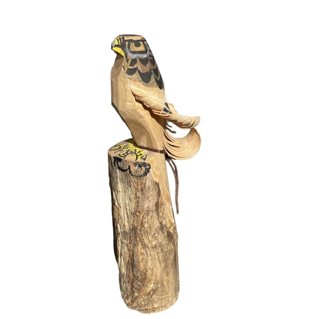 Bird Hawk Falcon Sasano Ittobori Wooden Hand Carved Figurine Japanese Signed 6”