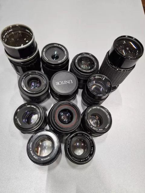 Lot of 12 Zoom Lens Various Models 28-70mm / 135mm / 70-210mm / 55mm For Parts