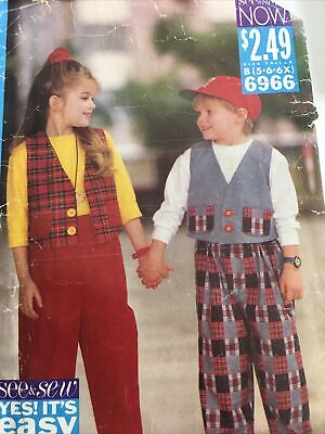 1993 Butterick See & Sew 6966 VTG Sewing Pattern Child Top Pants  Size 5 6 6X