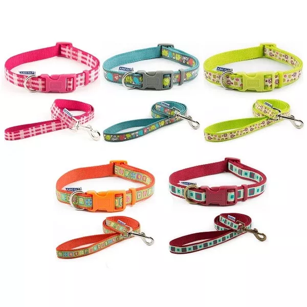 Ancol Dog Collar Adjustable Pink Teal Monsters, Flowers, Orange Chocolate Square