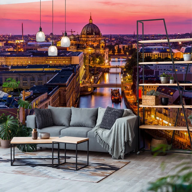 VINYL FOTOTAPETE Tapete Wandbilder XXL Berlin Fluss in der Nacht 3D 2726
