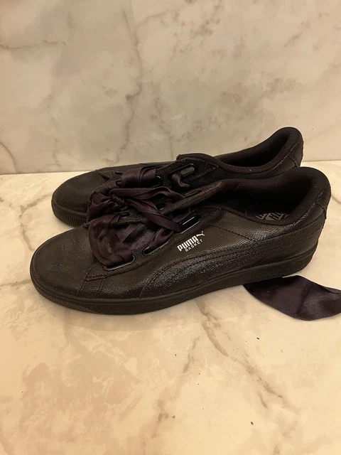 Black puma trainers with ribbon laces sale