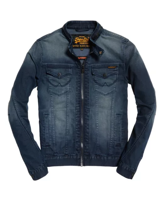 Superdry denim biker jacket charcoal sales resinated