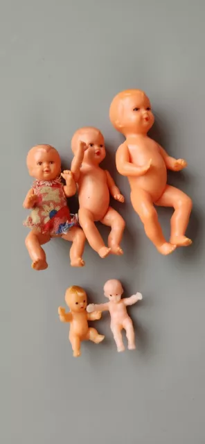 Vintage German Miniature Hard Plastic Mixed Lot Of Dolls