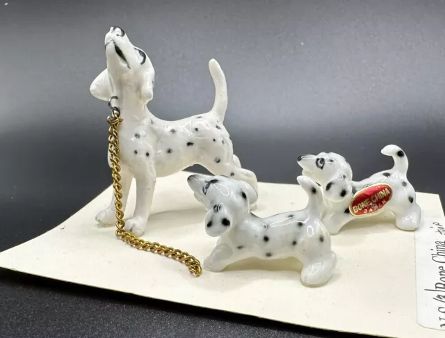 Miniature Dalmatian Family Lot of 3 Genuine Bone China Dog Puppy  Figurines