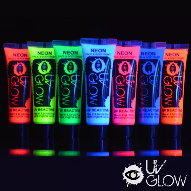 UV Glow Neon Face Paint Body Paint 10ml - Set of 7 - Fluorescent Festival Makeup