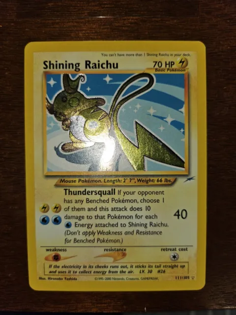 Pokemon Card - Shining Raichu - Neo Destiny 111/105 Secret Rare HP Heavy Play