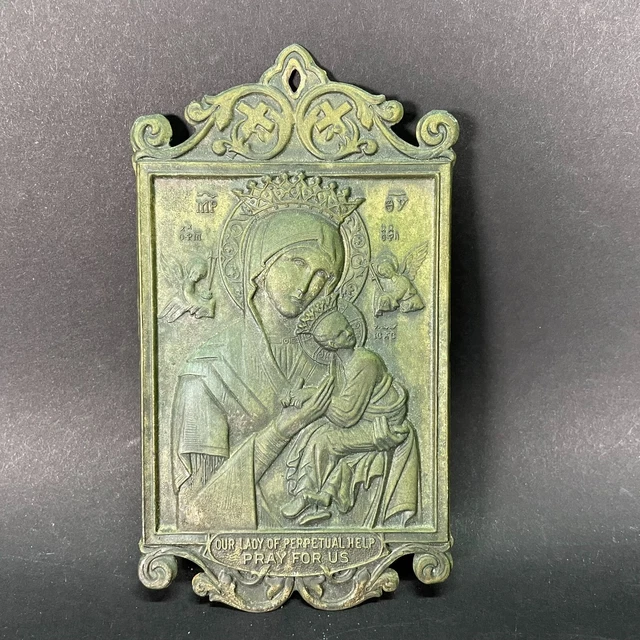ANTIQUE EMBOSSED METAL OUR LADY OF PERPETUAL HELP Prayer Wall Plaque ...