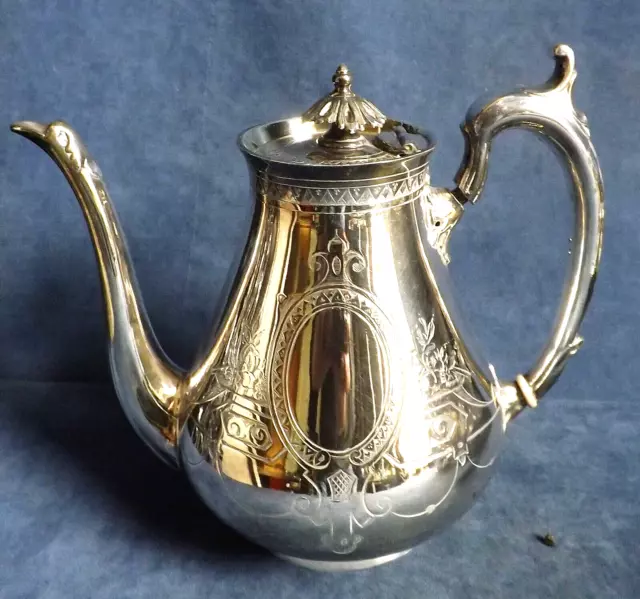 SUPERB Large ~ SILVER Plated ~ Engraved TEAPOT ~ c1890