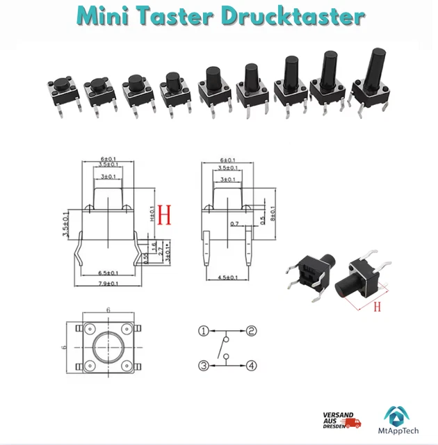 Miniatur-Taster mit zwei Lötstiften,1x ein | ELV Elektronik | Bauteile Miniatur-Taster mit zwei Lötstiften,1x ein | ELV Elektronik | Bauteile