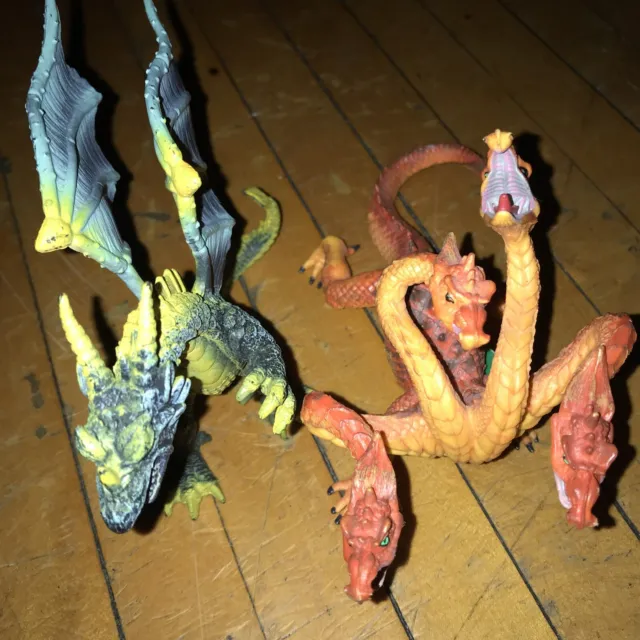Orange 4 Headed Dragon Figure & Green Toy Major Winged Dragon