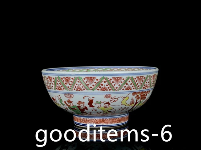 8.1"Old Antique Porcelain Ming Wanli Multicolor Character Story Pattern Bowl323