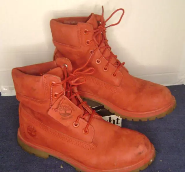 Timberland Boot Womens 8 Ruby Red 6-Inch Premium Waterproof Lace Up Nubuck A1JGJ