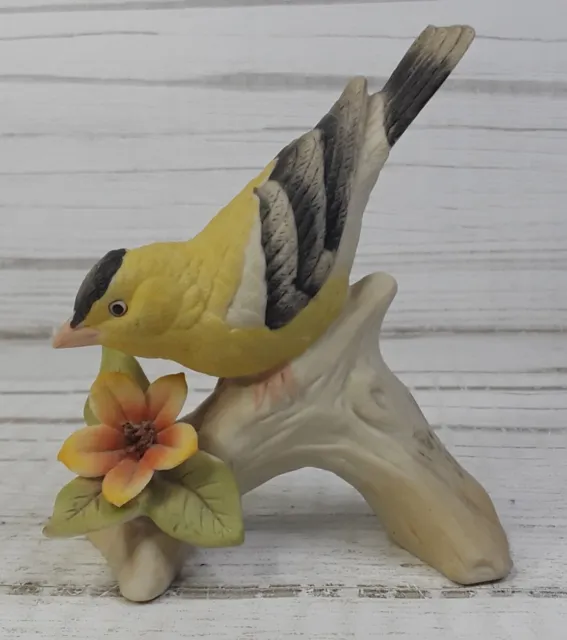 Lefton Gold Finch Yellow Bird Sitting on Branch Figurine KW1112 Hand Painted