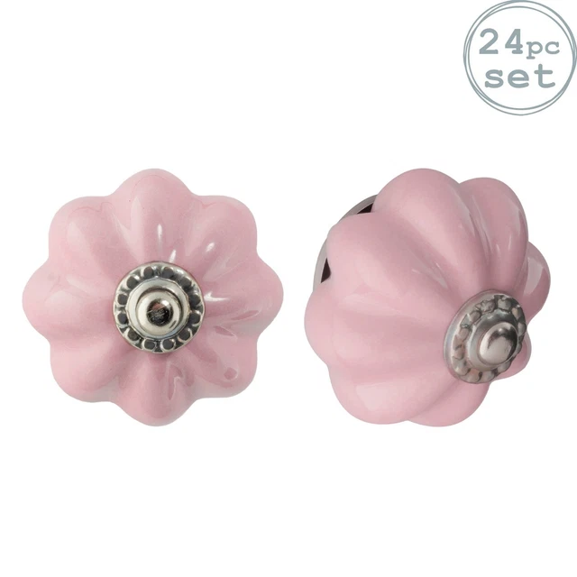 24x Rose Bloc 4.5cm Floral Céramique Boutons de Tiroir Armoire Poignées de Porte