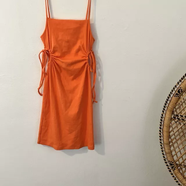 Zara Orange Ribbed Side Cut Out Stretchy Mini Dress Size Small