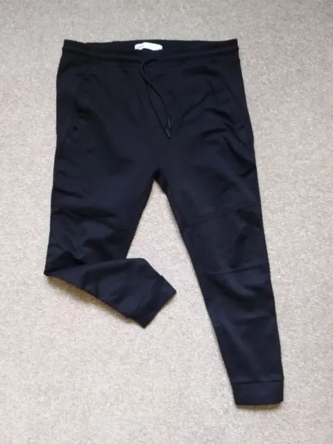 Zara Mens Black Crop Jersey Trousers Trackies Size L Stretch Waist