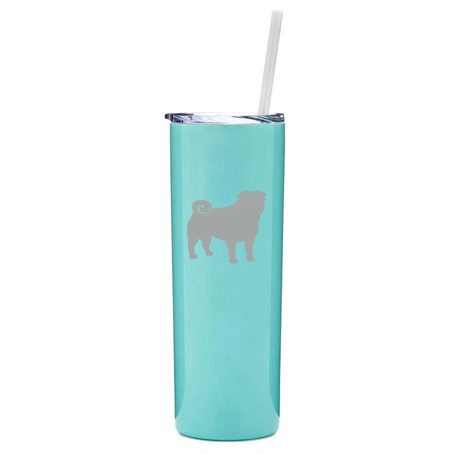 20 oz Skinny Tumbler Stainless Steel Insulated Travel Mug w/ Straw Pug