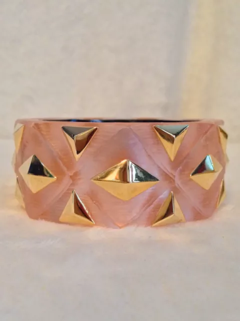 ALEXIS BITTAR PEACH ORANGE Lucite Bangle Bracelet Gold Tone Geometric Details